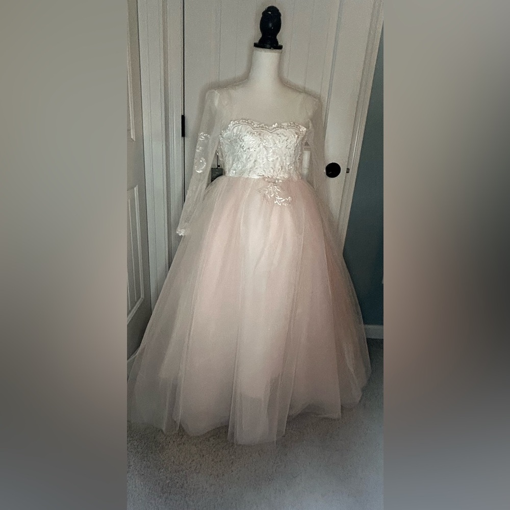 Elegant Blush and Pink Lace Wedding Pageant flower girl  Dress